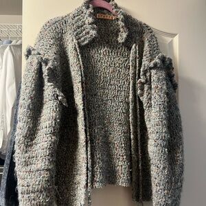 STATICE Gray Tweed Knit Cardigan Sweater